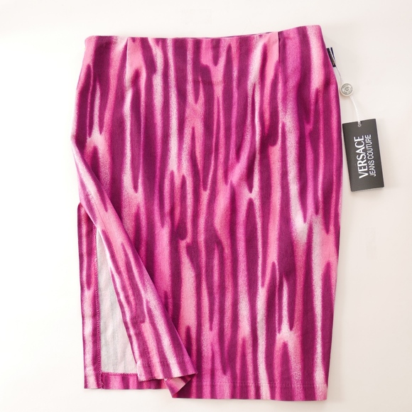 Versace  Body Con Skirt in Pink Stretch Print - Picture 2 of 3